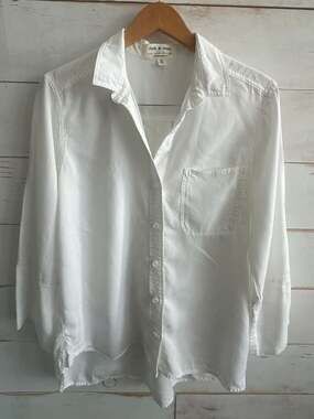 Cloth & Stone Anthropologie White Tencel Lyocell Button Down Shirt Size M